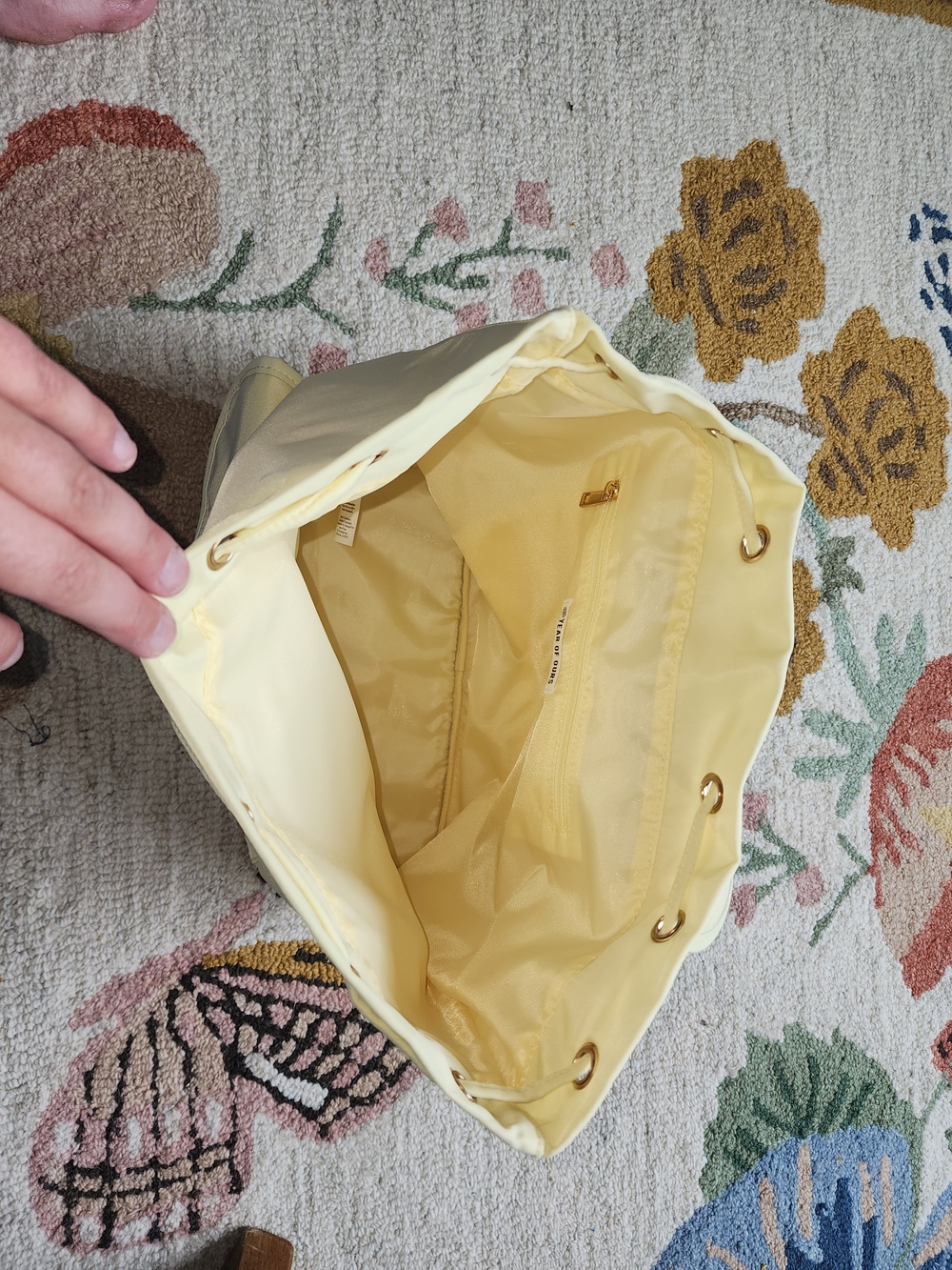 Cream Drawstring Backpack with Front Pockets - Picture 3 of 5